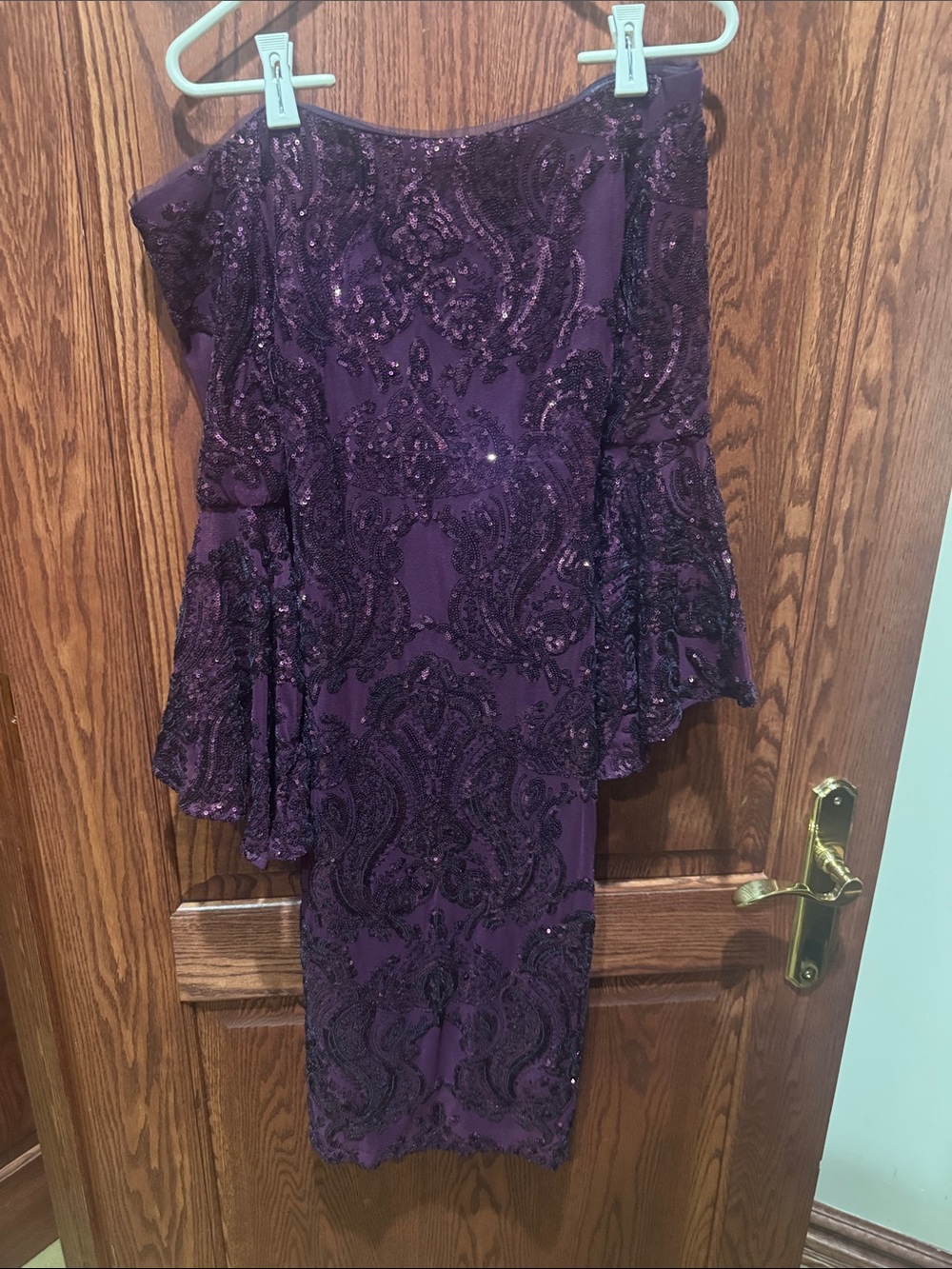Betsy & Adam Purple Beaded One-Shoulder Cocktail Dress